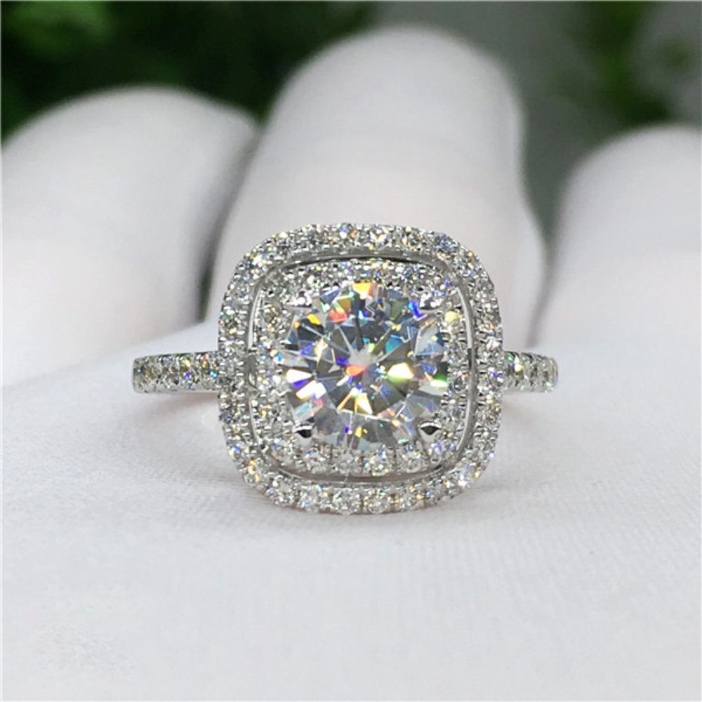💎High Quality Shiny Round CZ Bling Square Micro Classic Wedding Ring, UNVN12137 - Picture 2 of 5